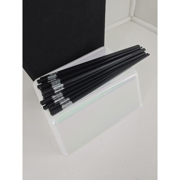 Asian Style Black Chopstick Set – 8 Count Reusable with Metallic Accent Bands - Picture 5 of 7